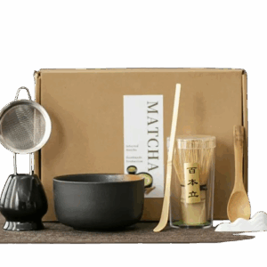 Set de matcha, siete piezas en cerámica negra.