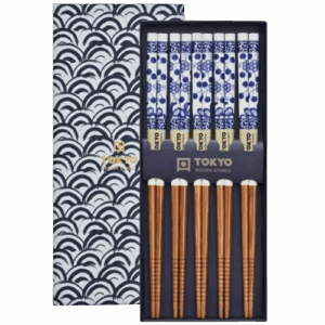 Palillos set de 5 pares en caja ola azul