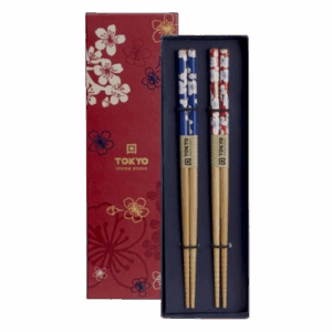 Set de palillos y soporte rojo y azul