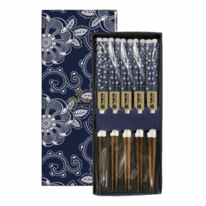 Palillos set de 5 pares en caja blanco y azul