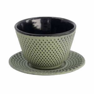 Taza de té de hierro con plato 120ml puntos-verde